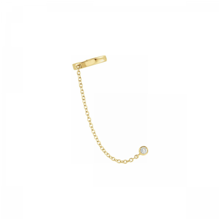 14k Gold Ear Cuff With Chain & Natural Diamond | Supernova Chain Stud