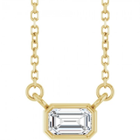 14K yellow Gold Natural Emerald Cut Diamond Necklace