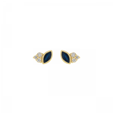 14k Solid Gold Monarch Marquise Birthstone & Diamond Cluster Studs