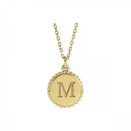 14K Solid Gold | Beaded Medallion Monogram Initial Necklace For Child