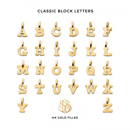 14K Gold Filled Initial Charms Block Letter
