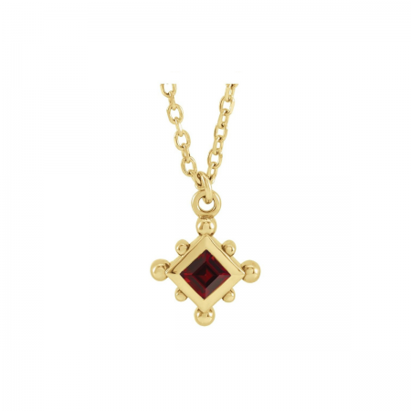 Lumière Point Birthstone Necklace in 14k Gold | Diamond-Bezel Beaded Pendant