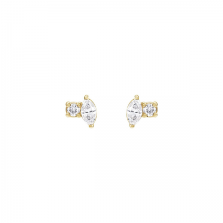 Marquise Natural Diamond & Solid 14k Gold Stud Earrings 1