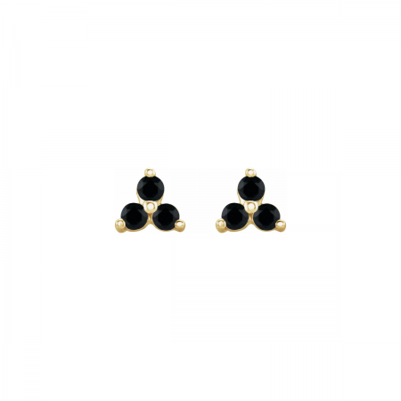 Natural Black Spinel Triple-Stone Stud Earrings in 14K Gold | The Essence of Empowerment 