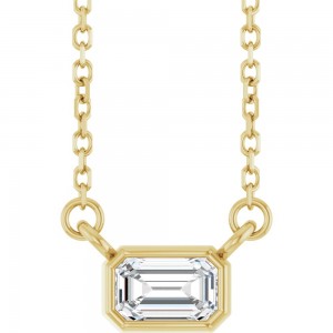  14K Gold Natural Emerald Cut Diamond Necklace