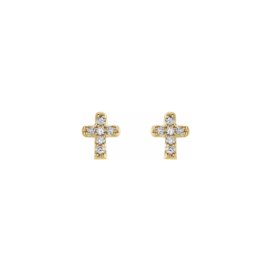 Tiny Cross 14K Gold & Diamond Children's Earrings | Six Sisters Beadworks 