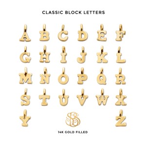 14K Gold Filled Initial Charms Block Letter