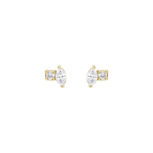 Marquise Natural Diamond & Solid 14k Gold Stud Earrings 