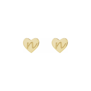 Petite Monogram Heart Earrings 14K Solid Gold | Initial Earrings For Child