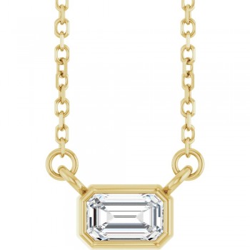 14K yellow Gold Natural Emerald Cut Diamond Necklace