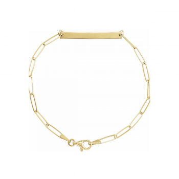 14k Solid Yellow Gold Engravable Name Bar Necklace | Modern Paperclip Chain 