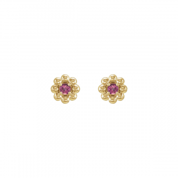 14K Solid Gold Flower Natural Gemstone Birthstone Earrings | Flora Petite