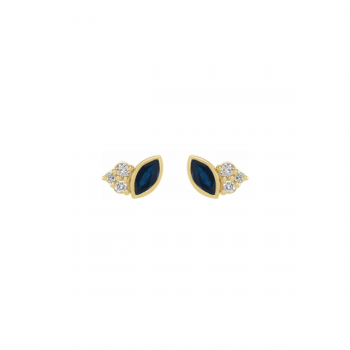 14k Solid Gold Monarch Marquise Birthstone & Diamond Cluster Studs