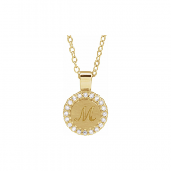 14K Solid Gold & Natural Diamond Petite Round Pendant Necklace | Halo Medallion Monogram Initial For Child