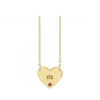 14K Solid Gold Personalized Heart & Natural Gemstone Necklace | Birthstone & Initial For Child 
