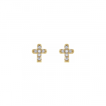 Tiny Cross 14K Gold & Diamond Children's Earrings | Six Sisters Beadworks 