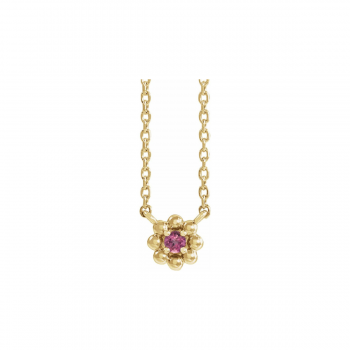 14K Solid Gold Birthstone Flower Necklace for Children | Natural Gemstone Pendant | Dainty Kids Fine Jewelry Celestial Petal
