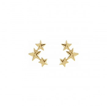 Astraea Triple Star Ear Climber Earrings 14k Solid Gold 