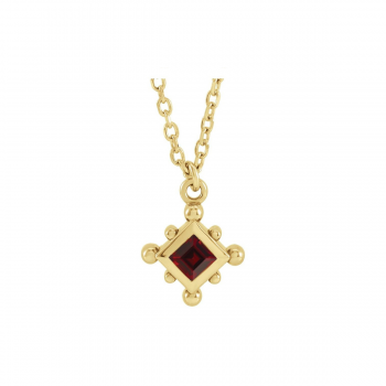 Lumière Point Birthstone Necklace in 14k Gold | Diamond-Bezel Beaded Pendant