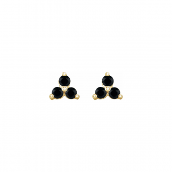 Natural Black Spinel Triple-Stone Stud Earrings in 14K Gold | The Essence of Empowerment 