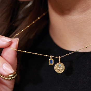 14k Gold Round Zodiac Pendant Necklace Capricorn Sapphire with Birthstone