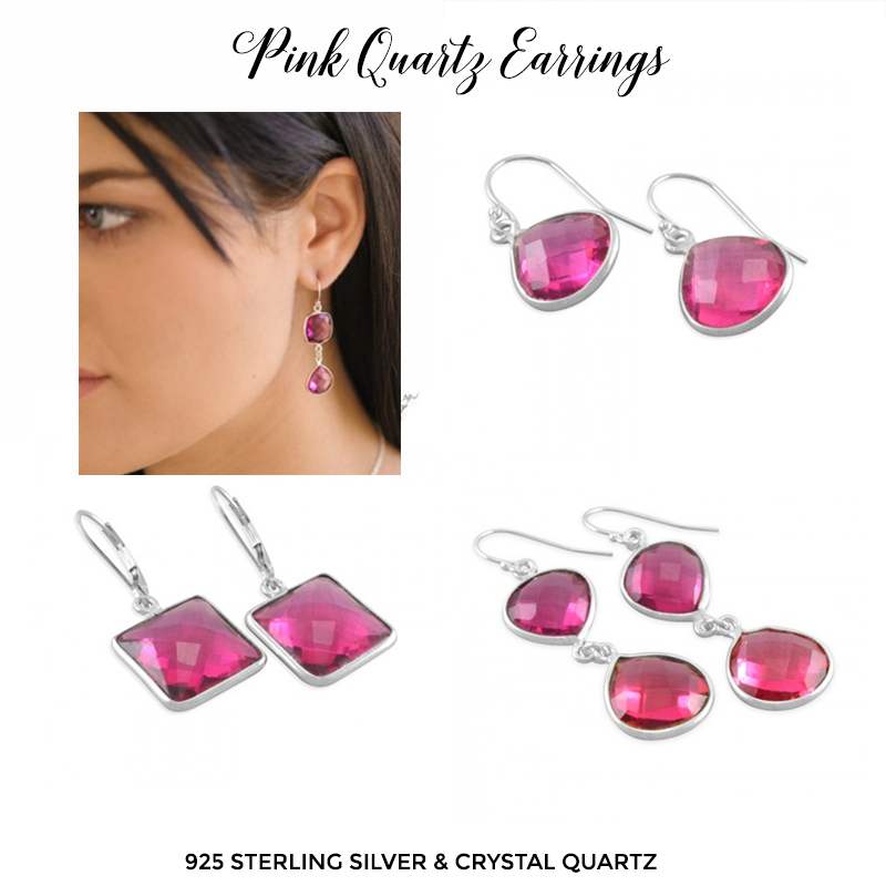 Bright Pink Quartz Dangle Earrings.  
